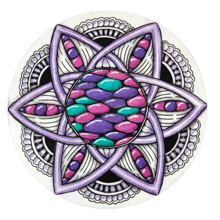 Alhambra star, Moonpie, Onamato, Candy Pebbles, displayed on the What Is Zentangle? page of the Wee Crafty Crow website.
